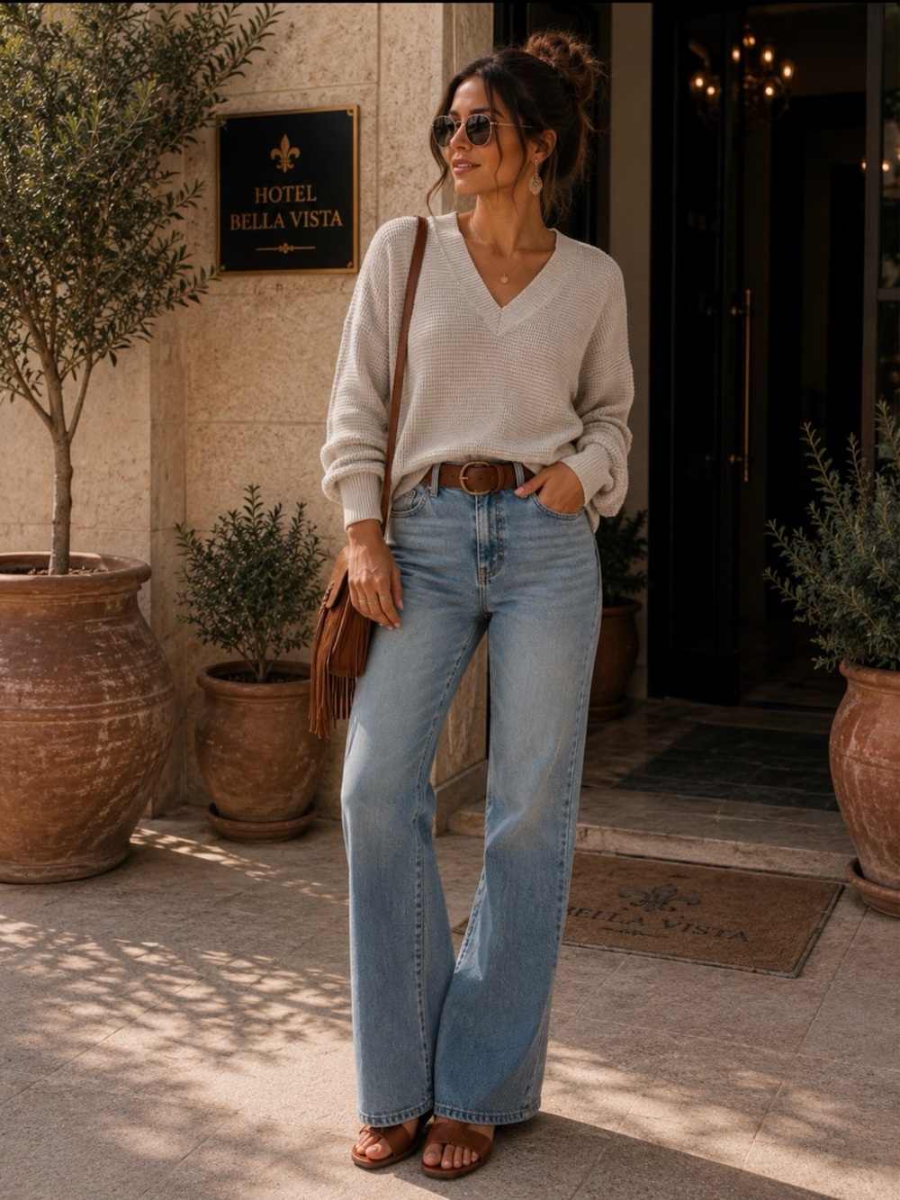 Evereve Cream V-Neck Lightweight Sweater